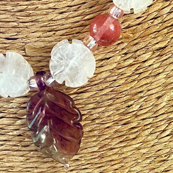 Amethyst And Rose Quartz 925 Leaf Handmade Necklace ⎜Silver Dawn Jewels OOAK - Picture 4 of 6